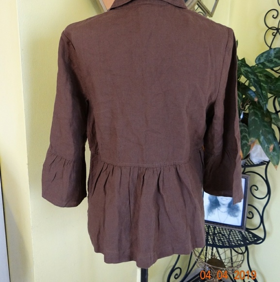 J. Jill Brown Linen Button Jacket - Picture 3 of 7